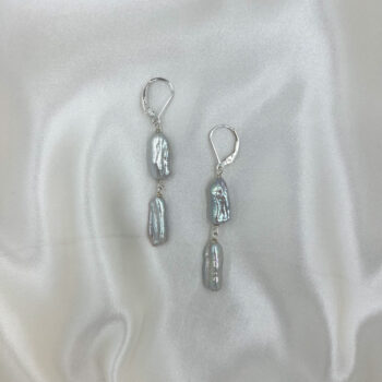 Double Drop Molten Pearl Earrings in Silver