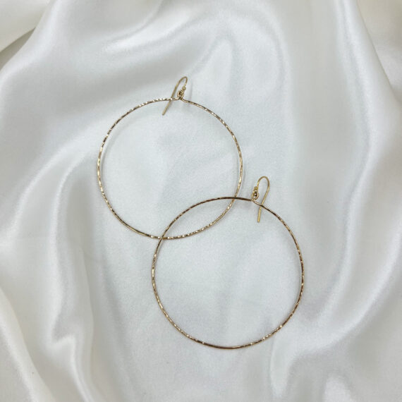 Thin Hammered Hoops in Gold