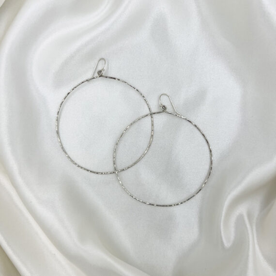 Thin Hammered Hoops in Sterling Silver