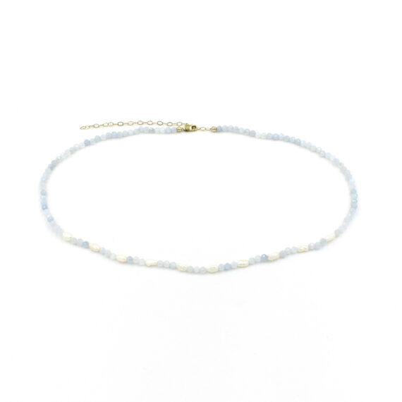 Faceted Aquamarine Pearl Accent Necklace