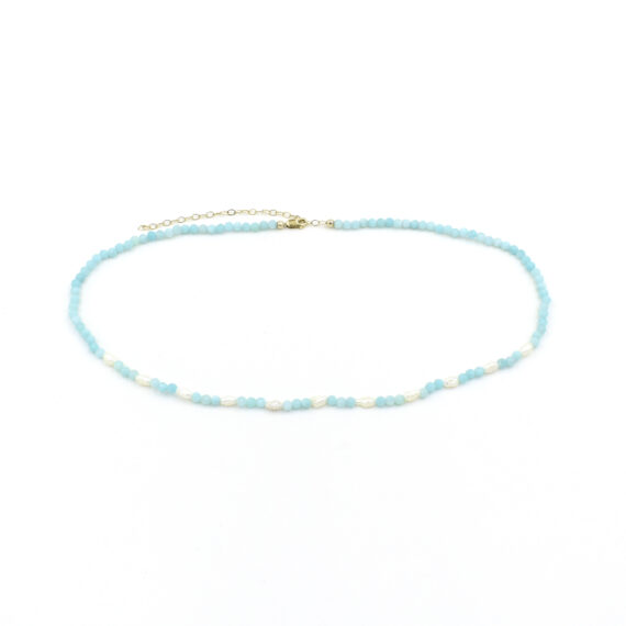 Faceted Amazonite Pearl Accent Necklace