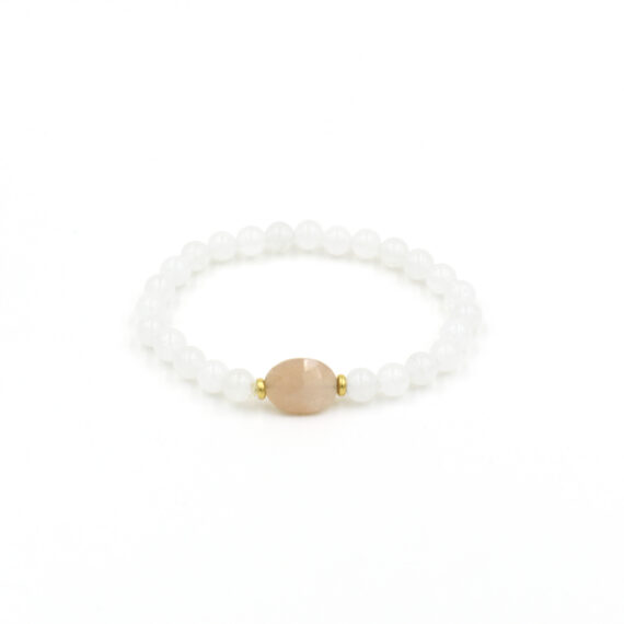 White Jade with Peach Moonstone Bracelet - 6 mm